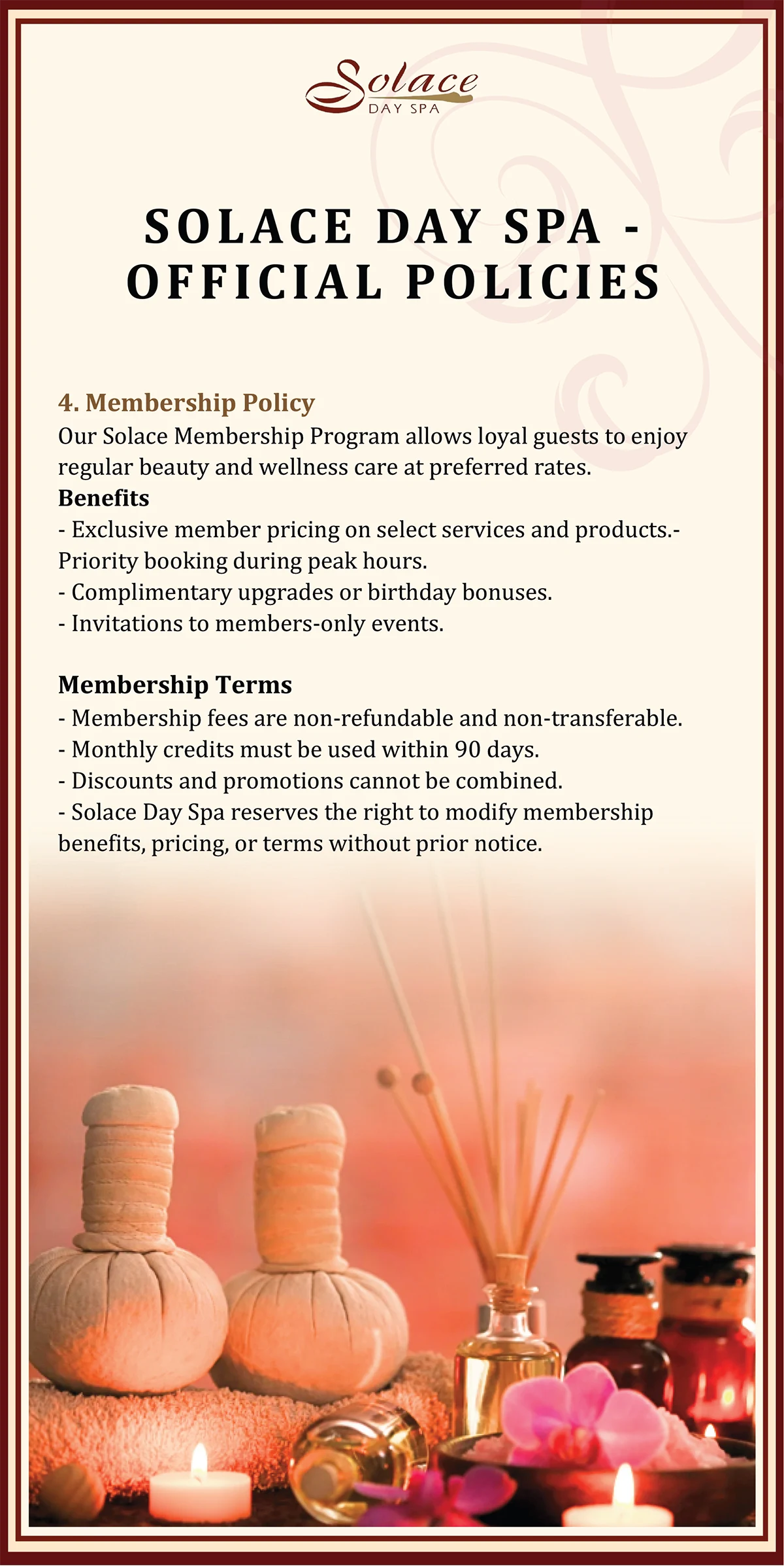 Solace Day Spa - Official Policies